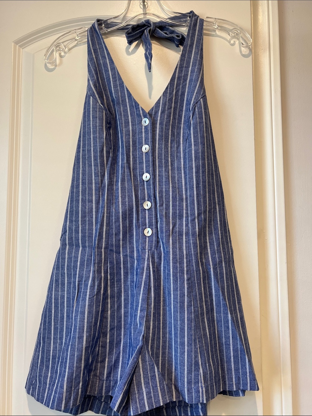 Blue & White Striped Halter Romper